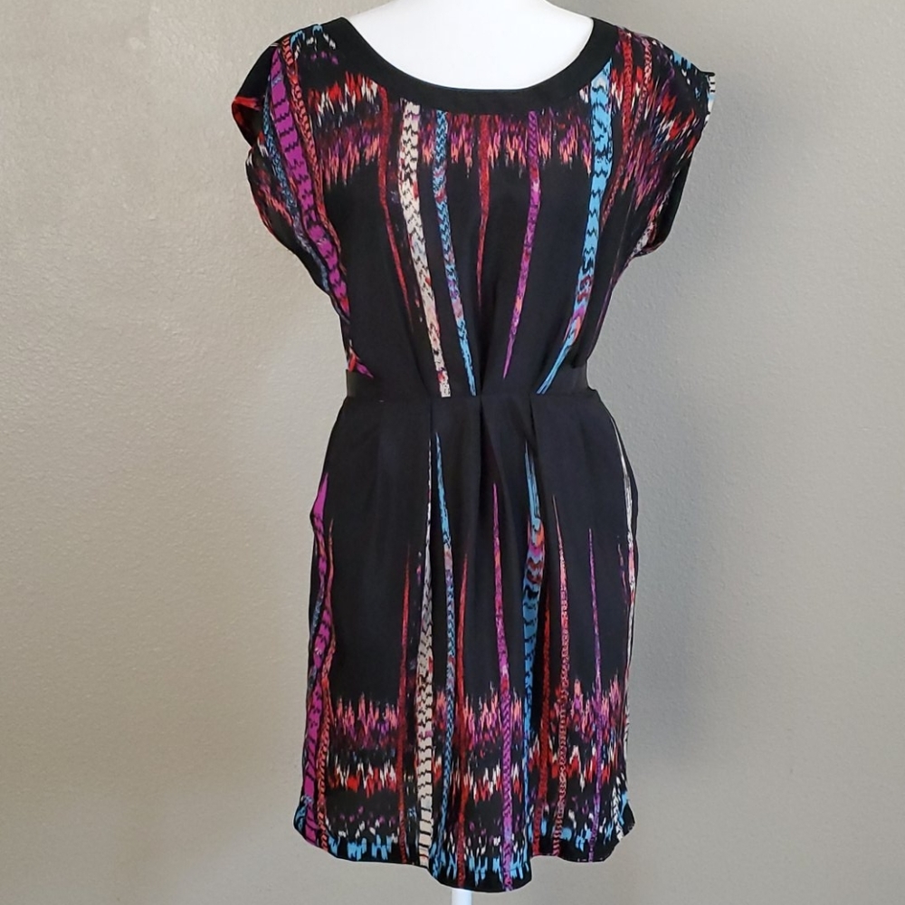 Black Multi Colored Tie Waist Dress